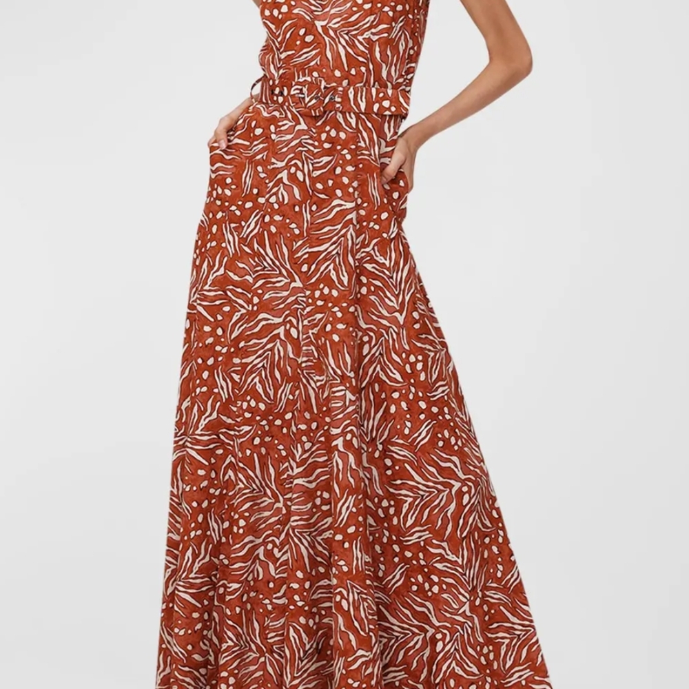 Abstract-print cotton-linen Maxi dress